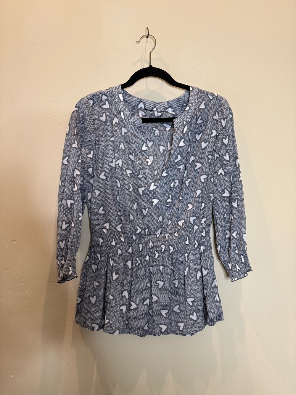 Grey Heart-Print Peplum Blouse - Women